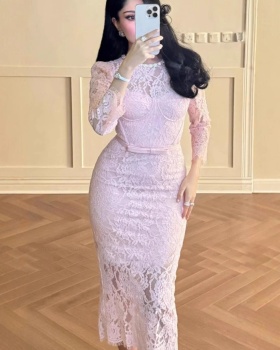 Chest pad spring and summer high waist elasticity dress