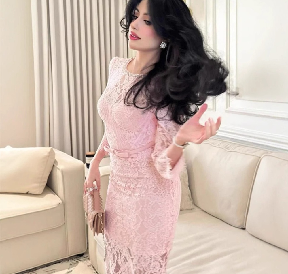 Chest pad spring and summer high waist elasticity dress