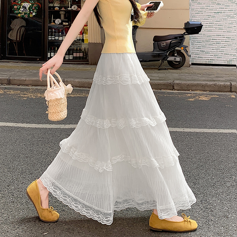 Cake big skirt sweet long skirt spring lace skirt for women