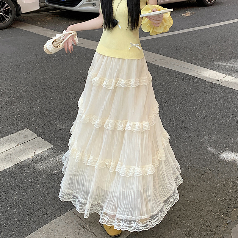 Cake big skirt sweet long skirt spring lace skirt for women