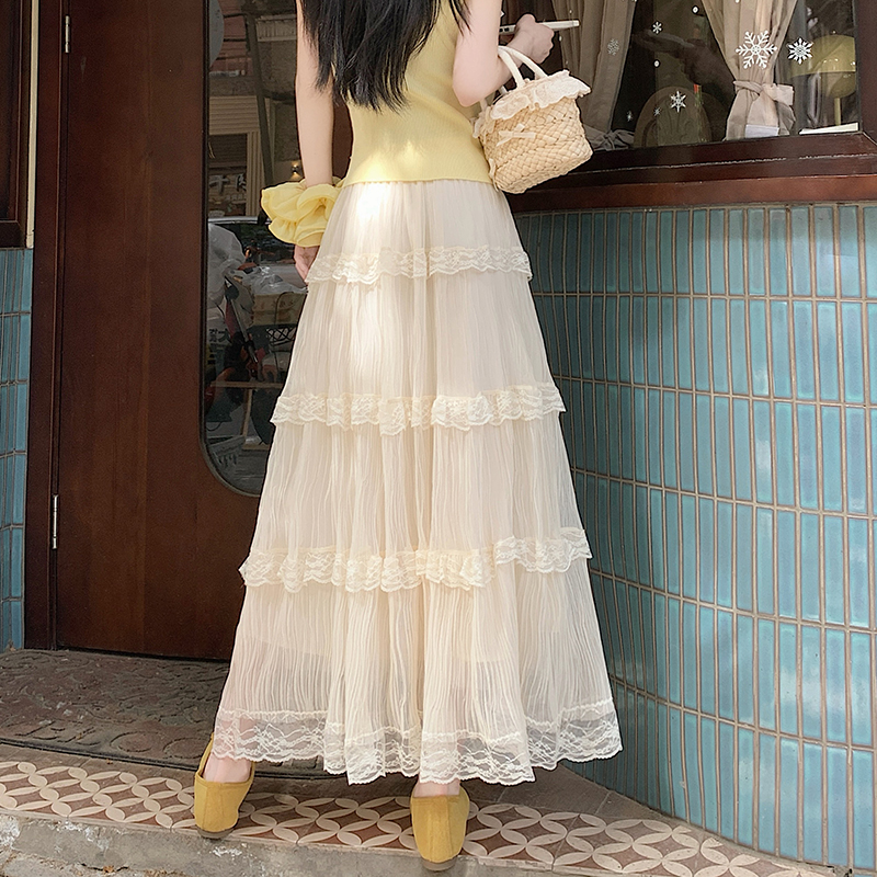 Cake big skirt sweet long skirt spring lace skirt for women