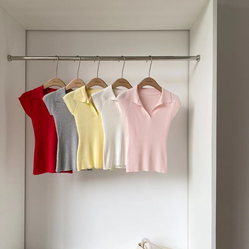Boats sleeve slim thin T-shirt short high waist tops for women