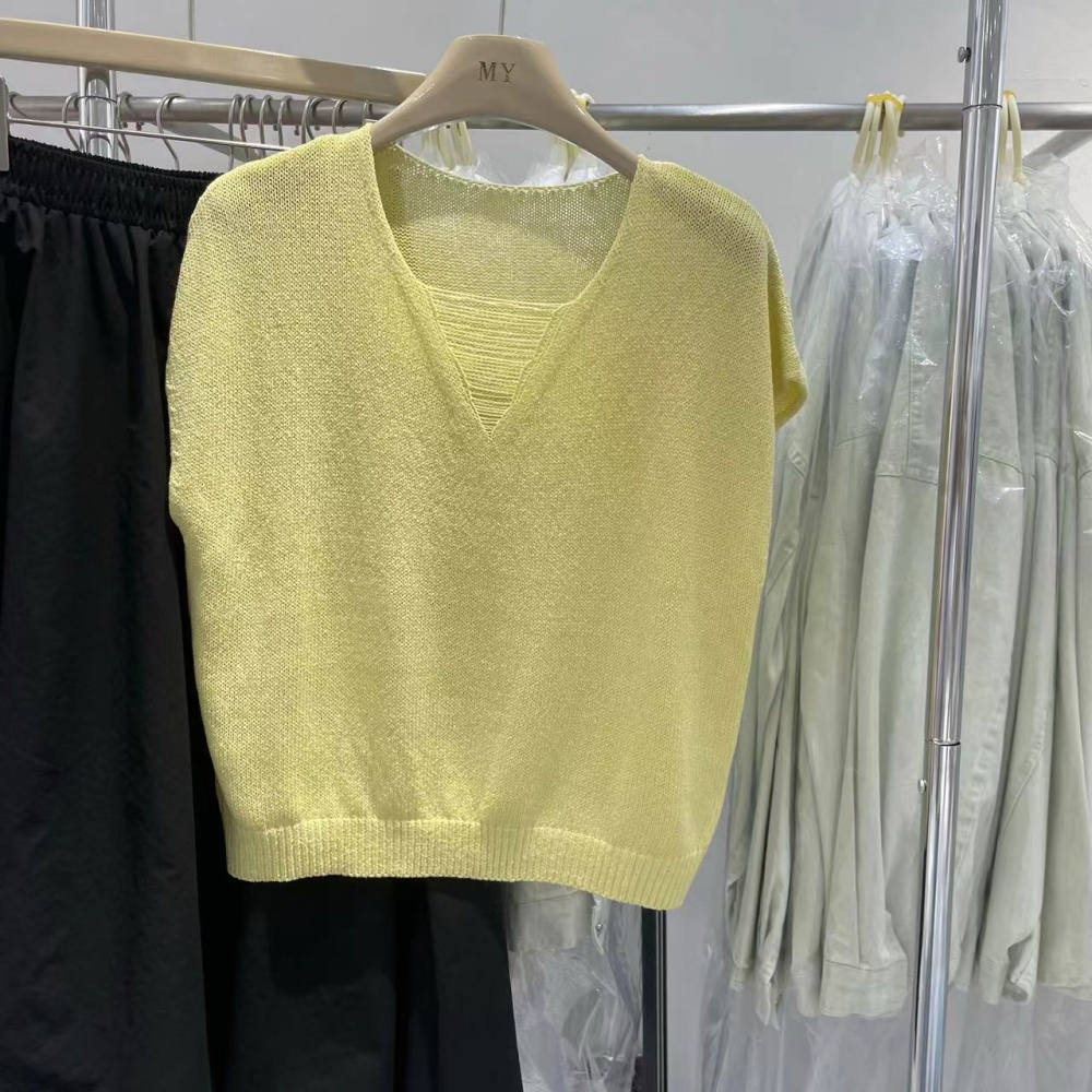 Hollow loose thin sweater summer slim V-neck tops for women