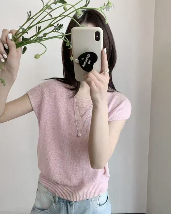 Hollow loose thin sweater summer slim V-neck tops for women
