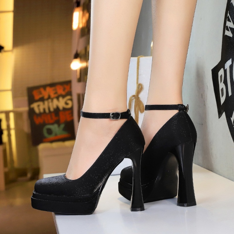 Round European style shoes low thick high-heeled shoes for women