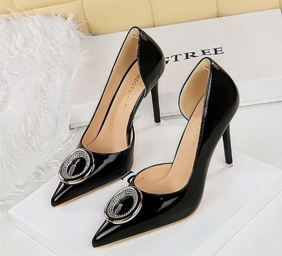 Rhinestone buckle European style high-heeled shoes