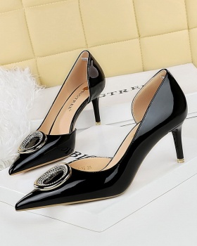 Glossy high-heeled rhinestone buckle metal shoes