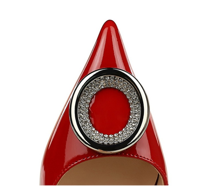 Glossy high-heeled rhinestone buckle metal shoes