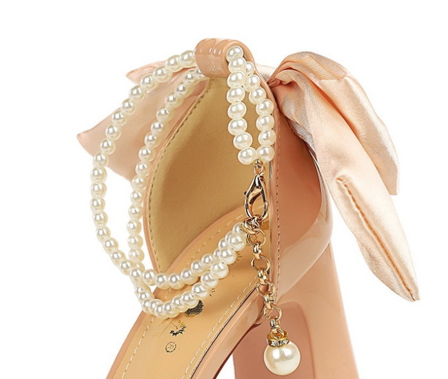 Pearls chain platform bow high-heeled shoes