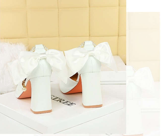 Pearls chain platform bow high-heeled shoes