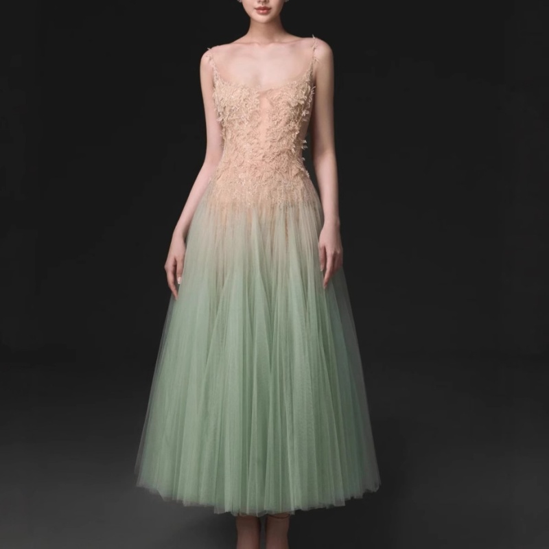 Niche gradient lace gauze summer lady hollow dress