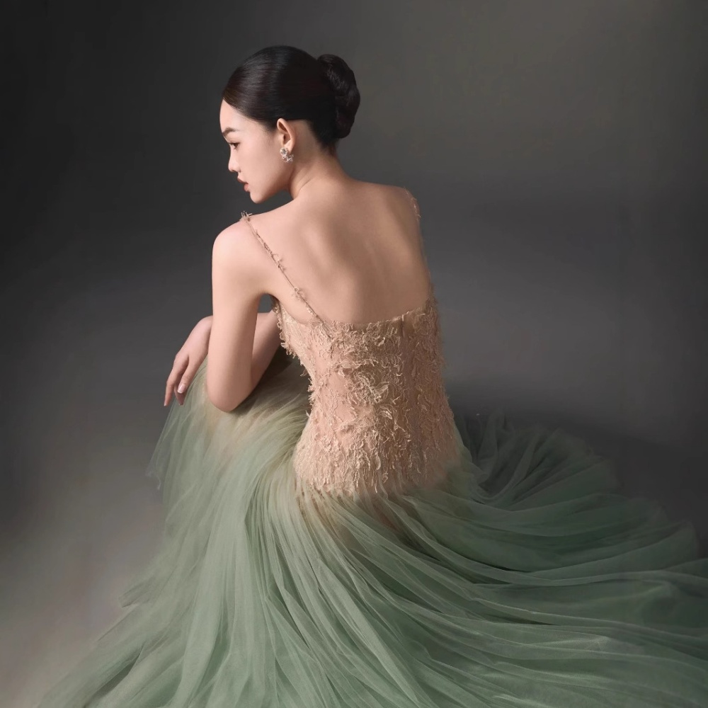 Niche gradient lace gauze summer lady hollow dress