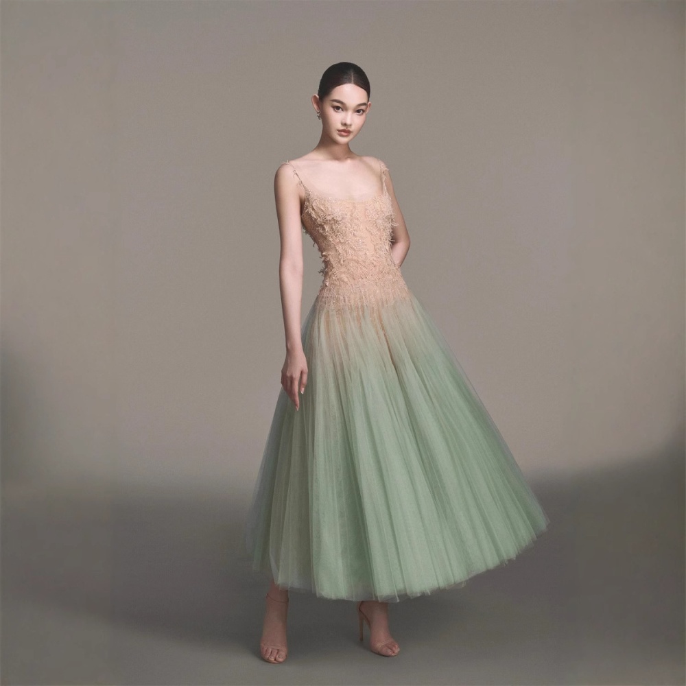 Niche gradient lace gauze summer lady hollow dress