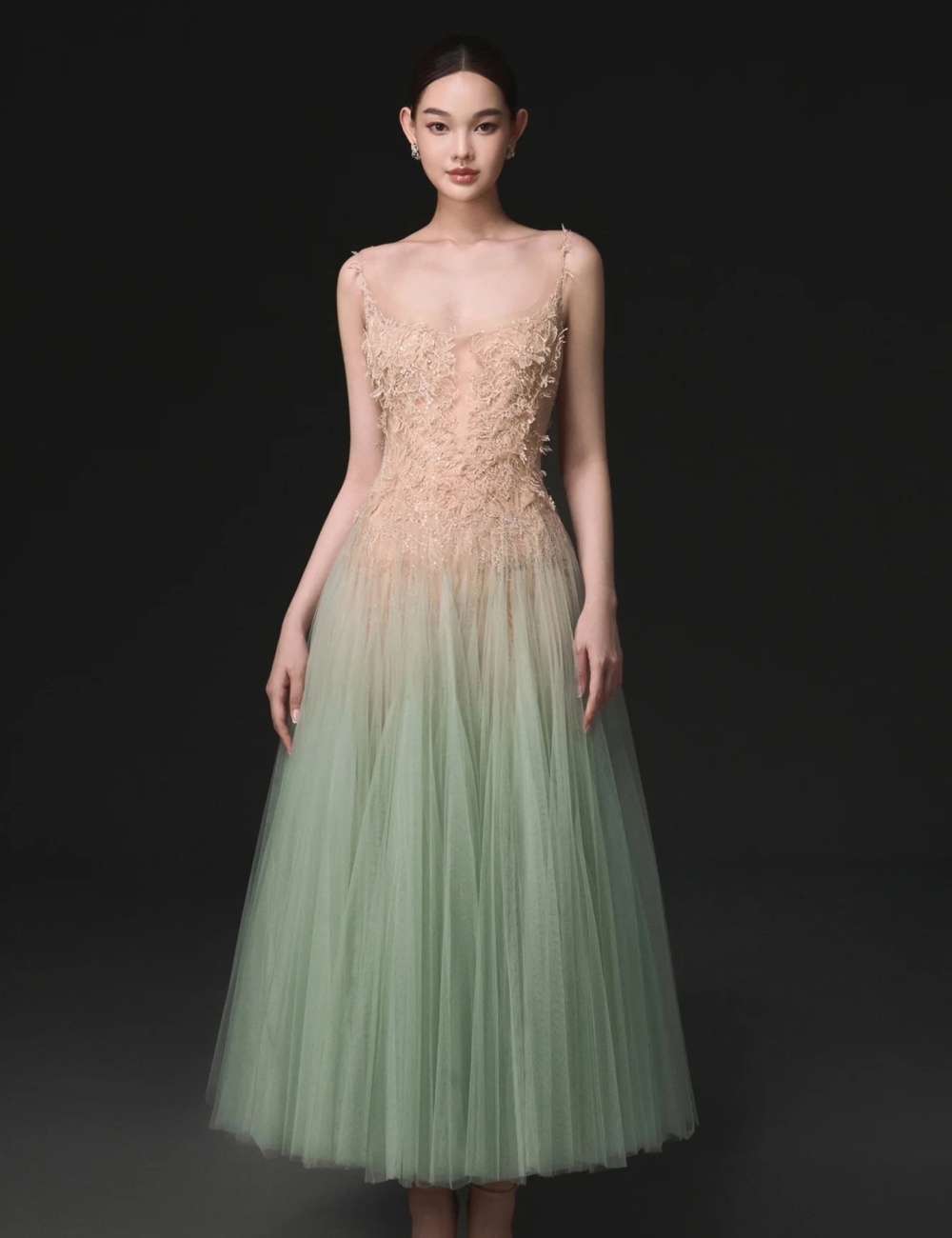 Niche gradient lace gauze summer lady hollow dress