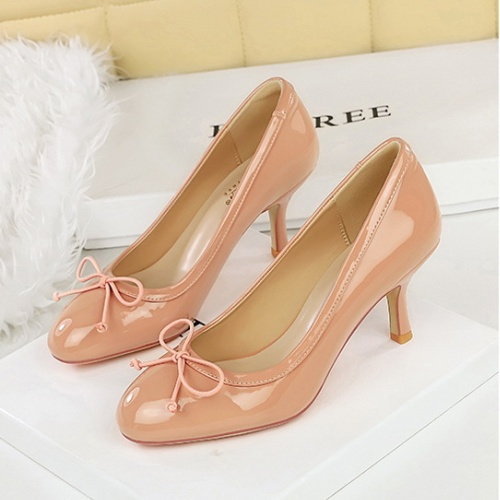 Low bow high-heeled shoes round commuting lazy shoes