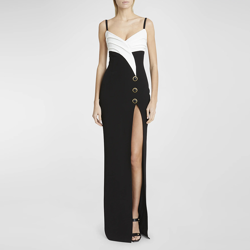 Black-white split long dress mixed colors dress