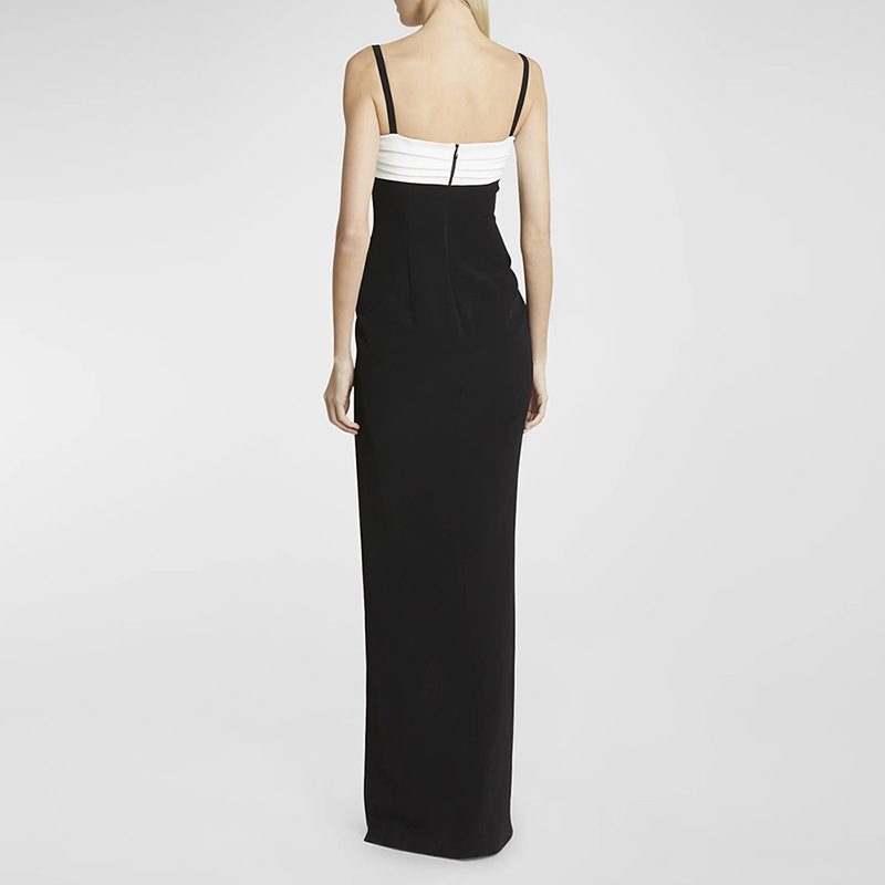 Black-white split long dress mixed colors dress