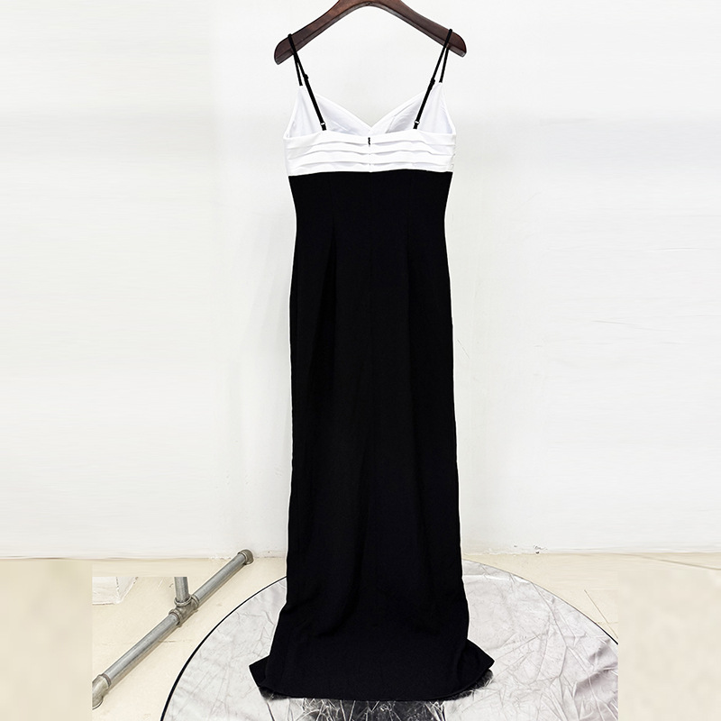 Black-white split long dress mixed colors dress