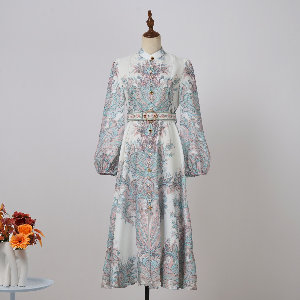 Elegant long sleeve long dress lantern dress