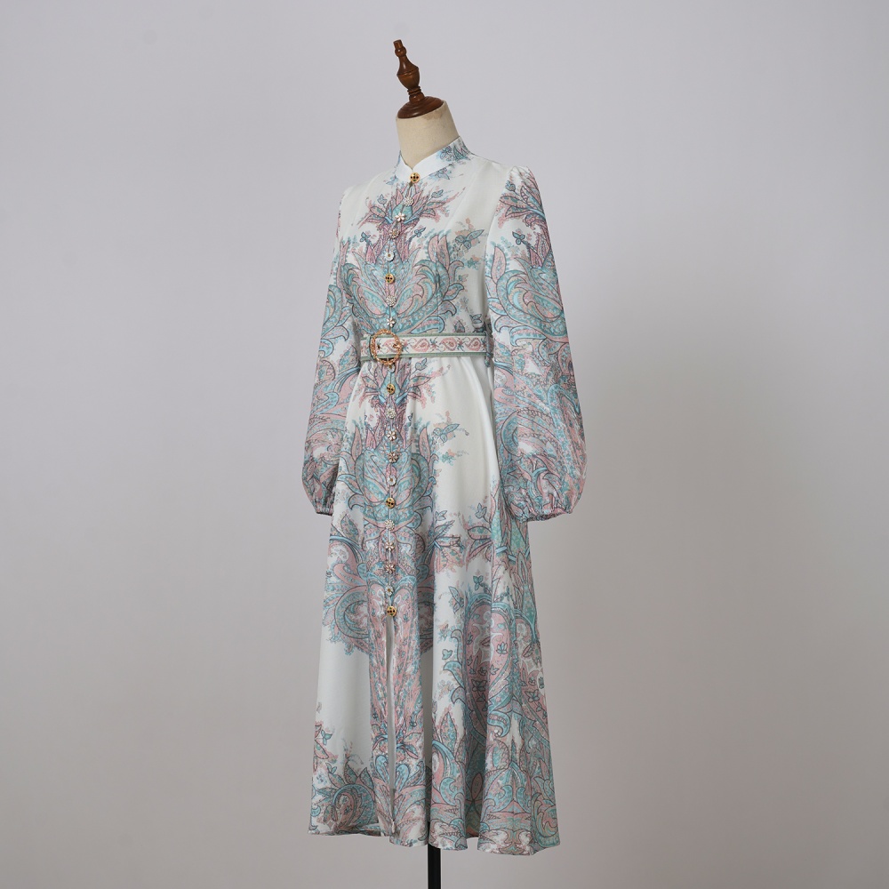 Elegant long sleeve long dress lantern dress