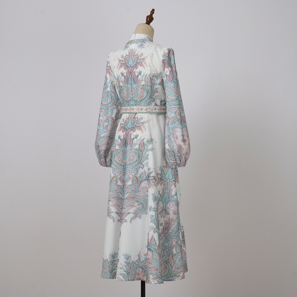 Elegant long sleeve long dress lantern dress
