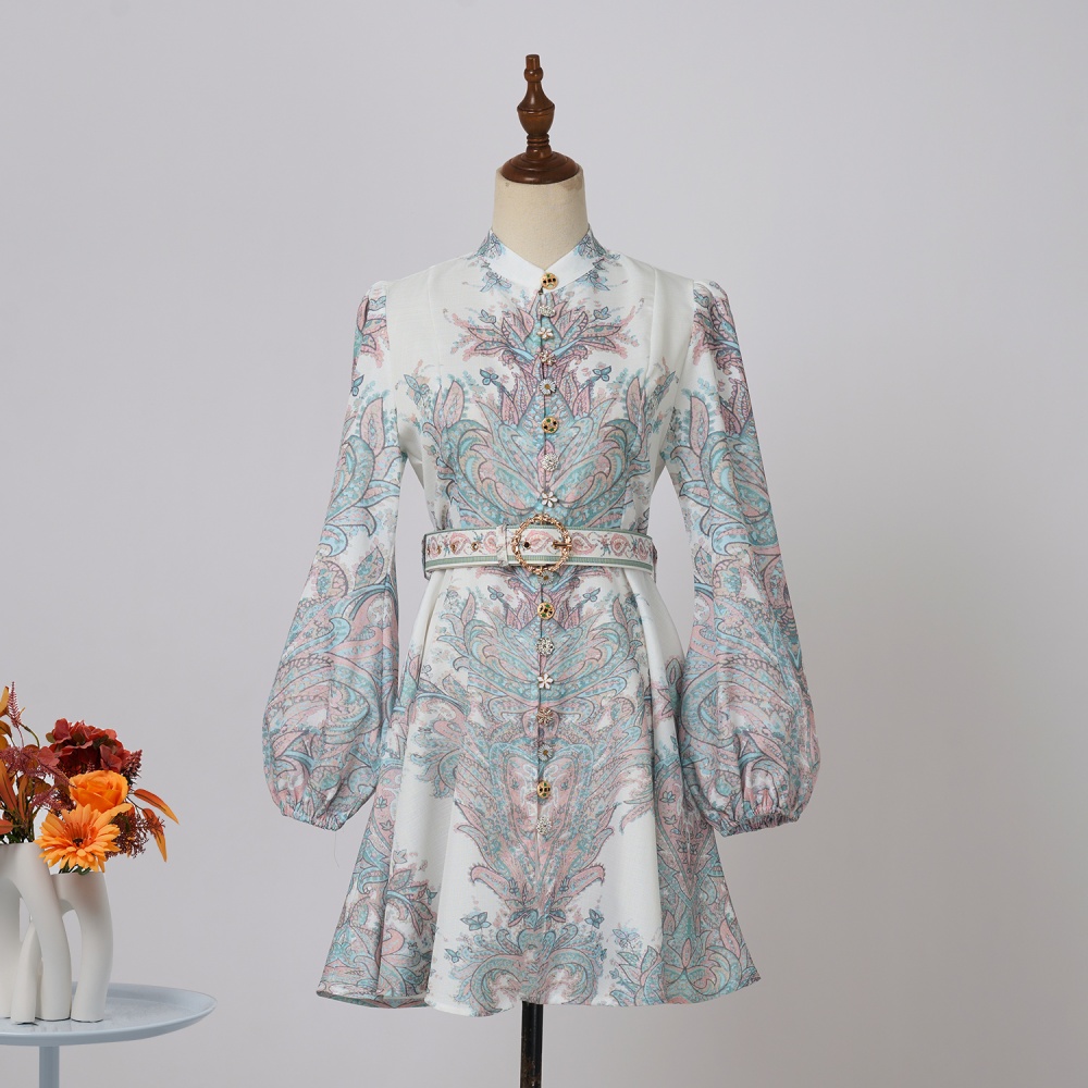 Long sleeve big skirt dress retro elegant T-back