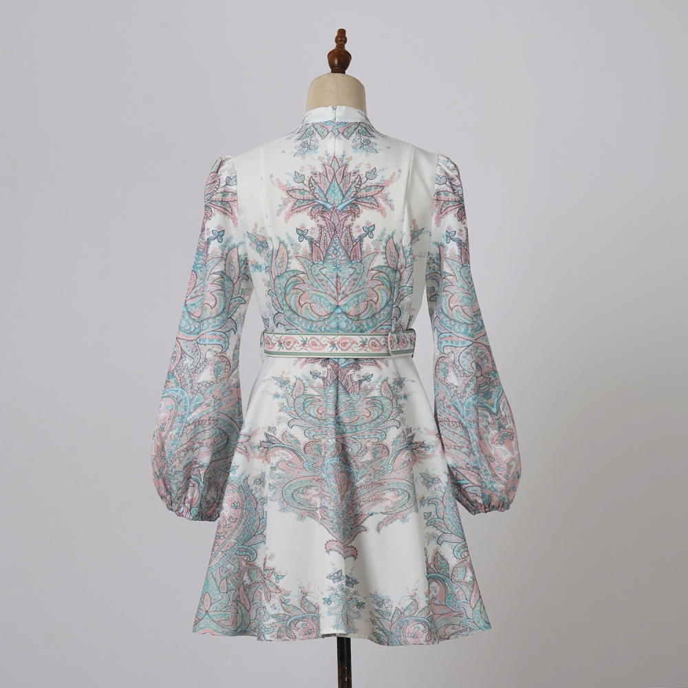 Long sleeve big skirt dress retro elegant T-back