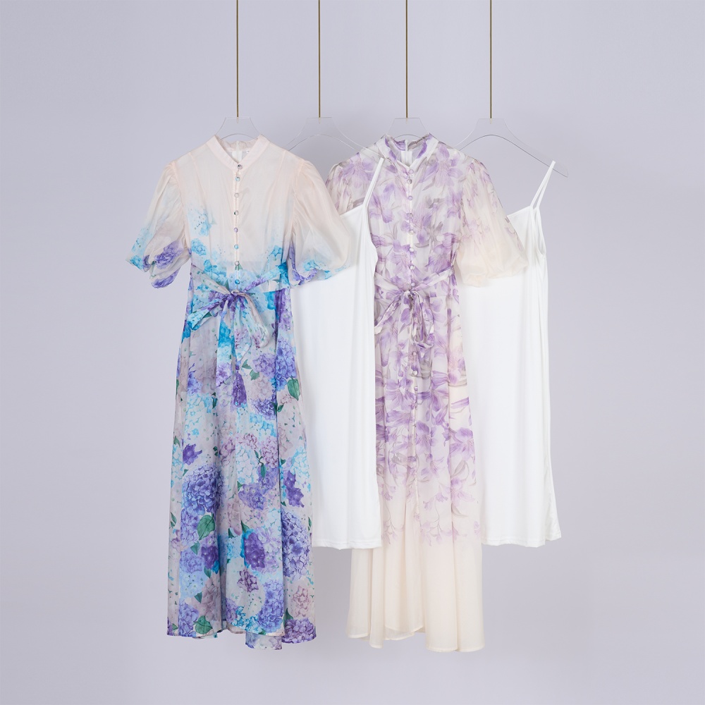Printing dress short sleeve long dress