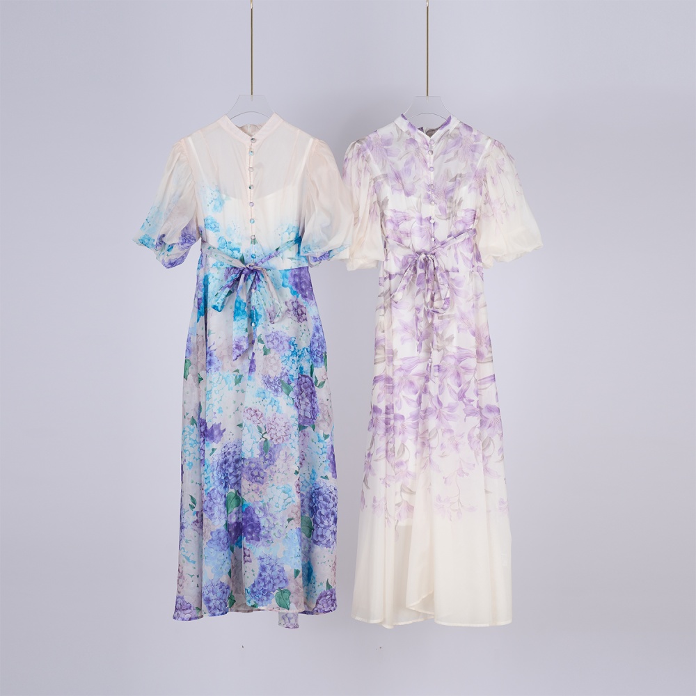 Printing dress short sleeve long dress