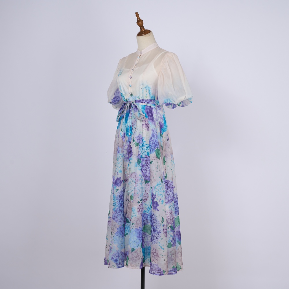 Printing dress short sleeve long dress