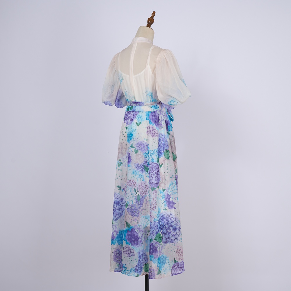 Printing dress short sleeve long dress