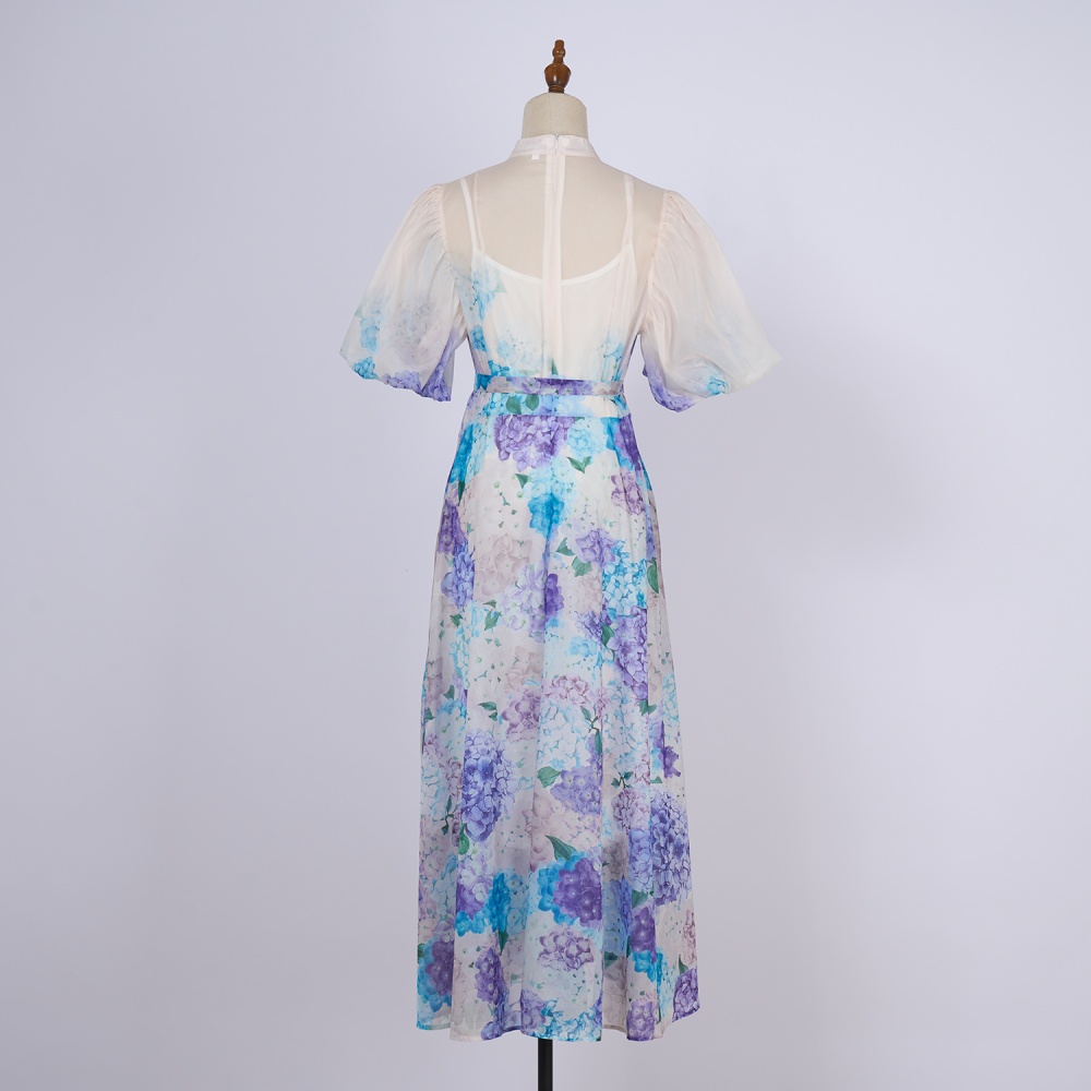 Printing dress short sleeve long dress