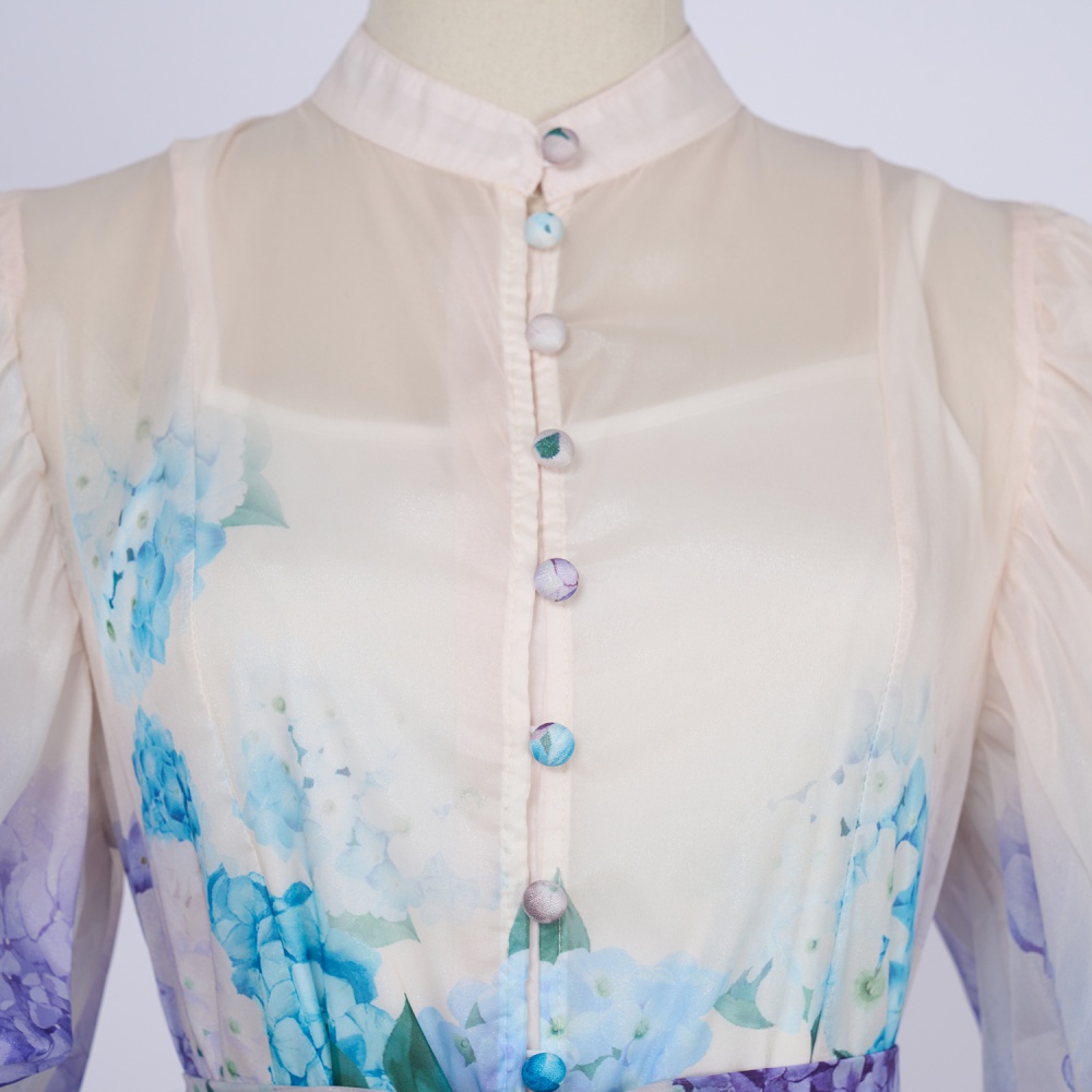 Printing dress short sleeve long dress