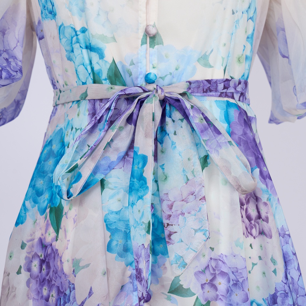 Printing dress short sleeve long dress