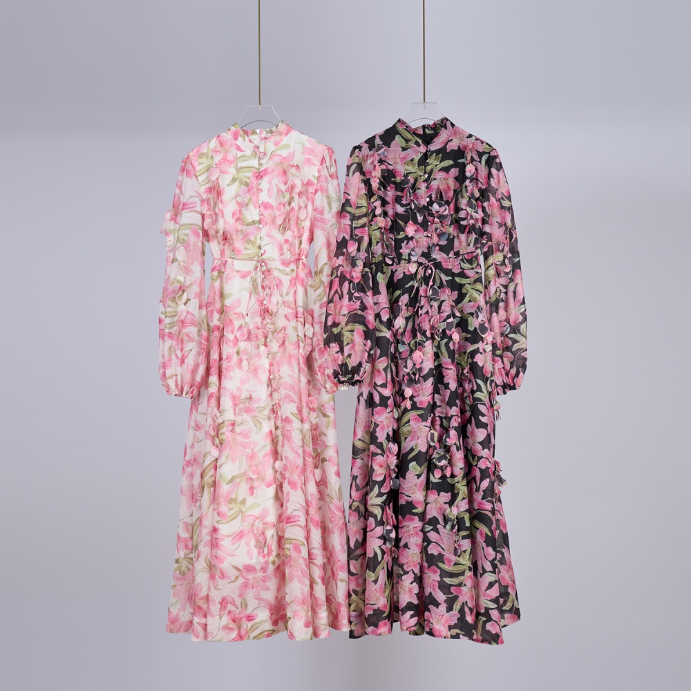 Long slim big skirt colors frenum silk linen dress