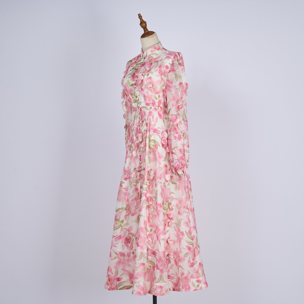 Long slim big skirt colors frenum silk linen dress