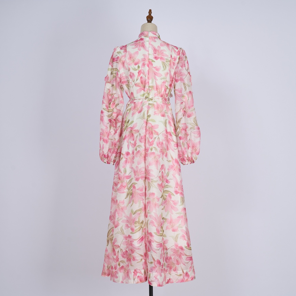 Long slim big skirt colors frenum silk linen dress