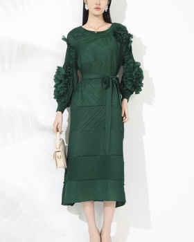 Frenum pure large yard long sleeve splice fold dress