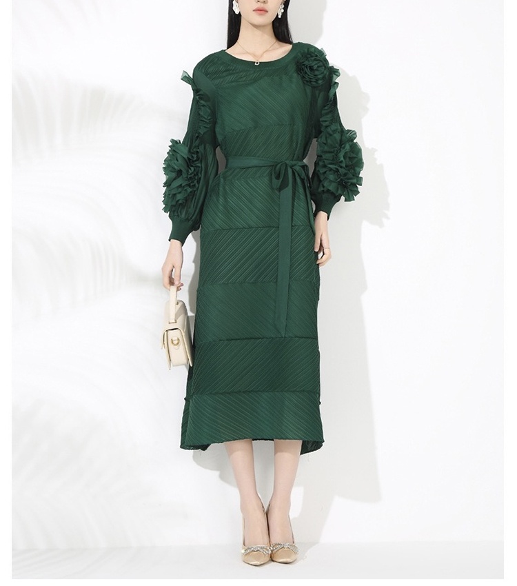Frenum pure large yard long sleeve splice fold dress