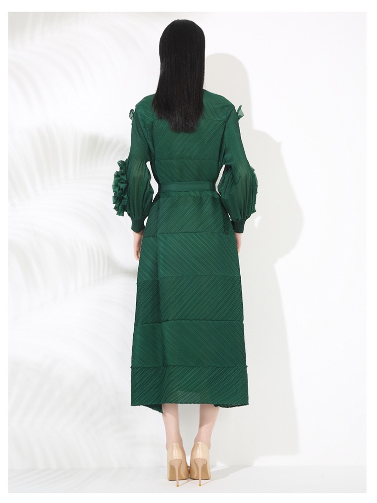 Frenum pure large yard long sleeve splice fold dress