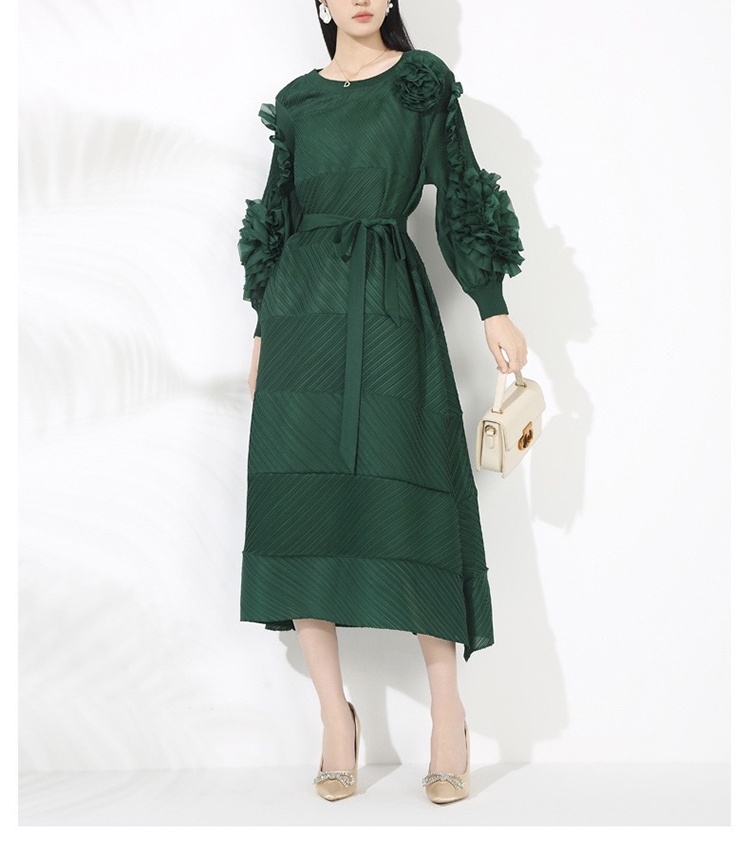 Frenum pure large yard long sleeve splice fold dress