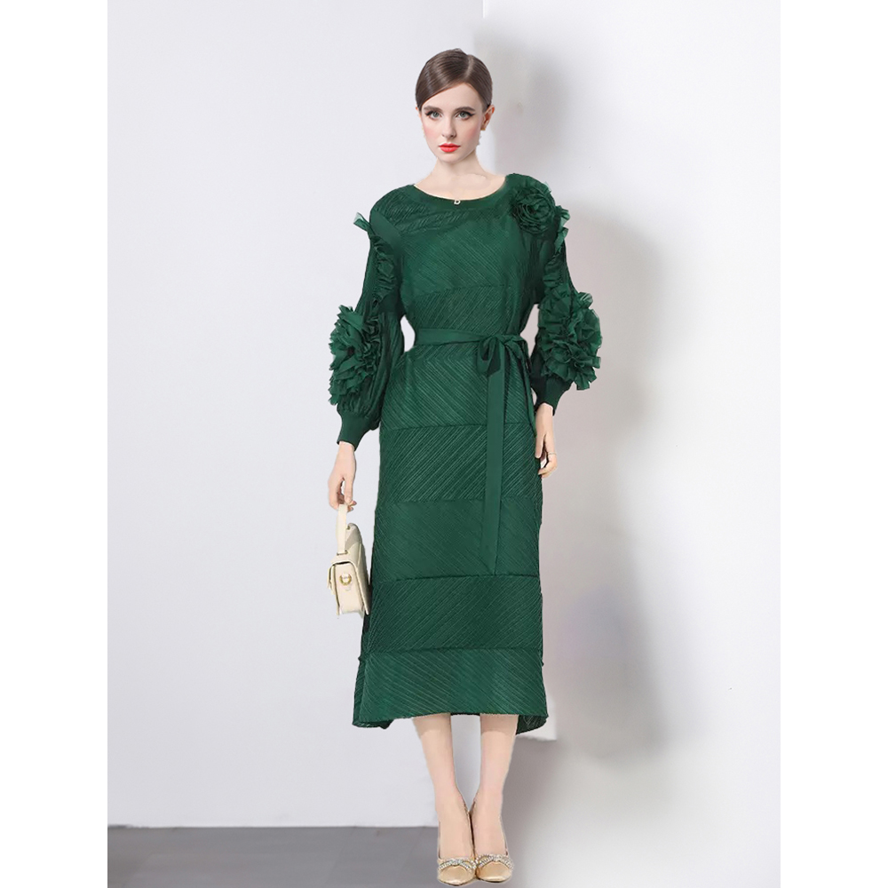 Frenum pure large yard long sleeve splice fold dress