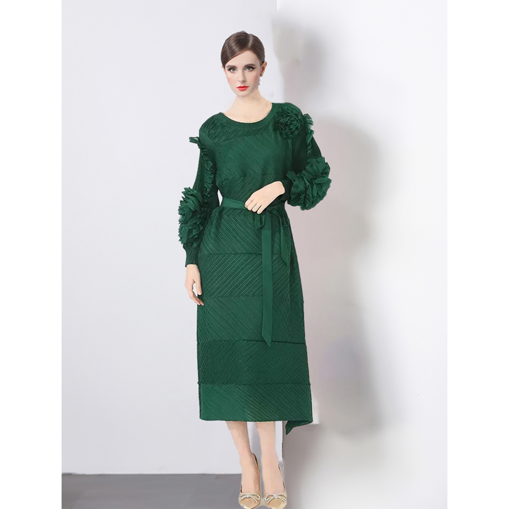 Frenum pure large yard long sleeve splice fold dress