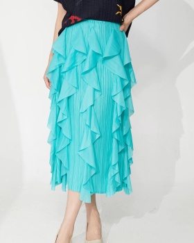 Lotus leaf edges fold skirt high waist irregular long dress