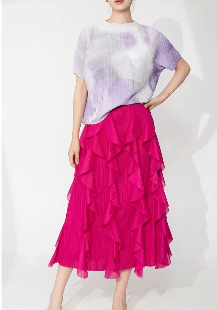 Lotus leaf edges fold skirt high waist irregular long dress