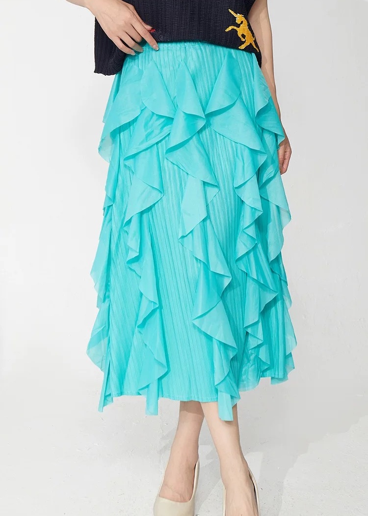 Lotus leaf edges fold skirt high waist irregular long dress