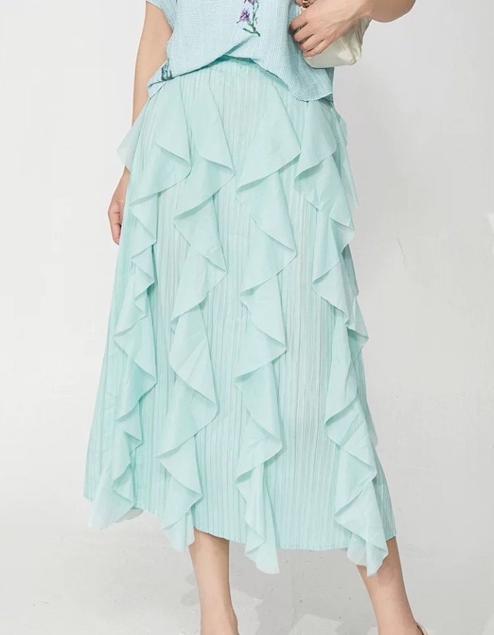 Lotus leaf edges fold skirt high waist irregular long dress
