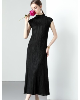 Fold half high collar dress pack shoulder long dress