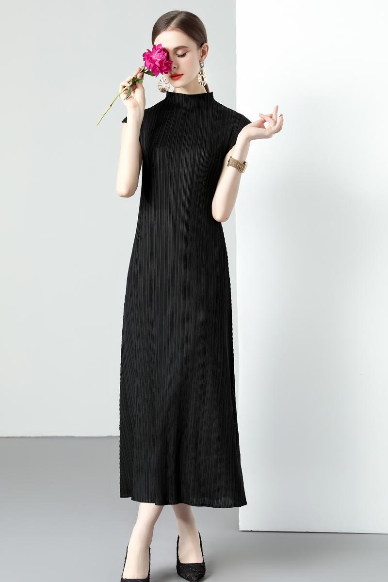 Fold half high collar dress pack shoulder long dress