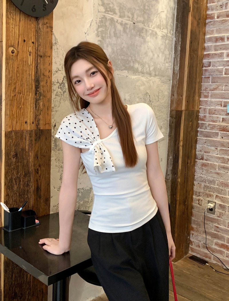 Short short sleeve shawl slim tops for women